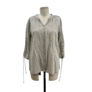 Sibel Saral Gray Beige Lace-Up Sleeve Button Front‎ Top Size Small